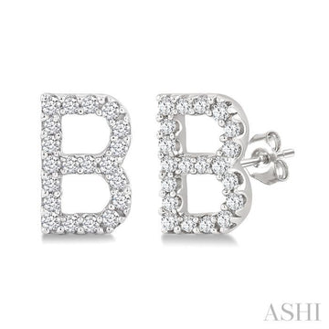1/8 Ctw Initial 'B' Single Cut Diamond Earrings in 10K White Gold